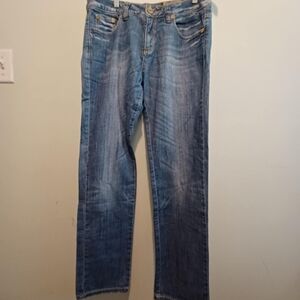 PREMIUM DENIM Jeans Straight Leg Womens Size 8 Medium Wash Button Embellishments